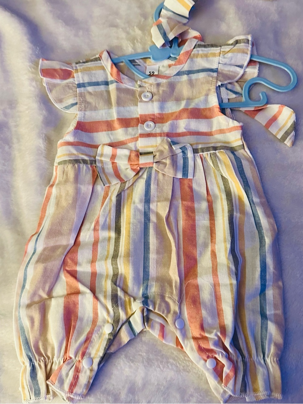 Baby Girl Pastel Stripe Bow Romper - Multicolor
